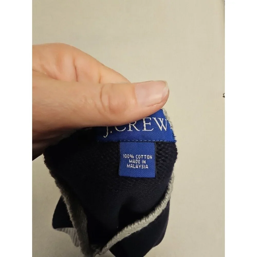 J.Crew Mens Navy Blue 100% Cotton‎ V-Neck Sweater Vest Grey Trim XL